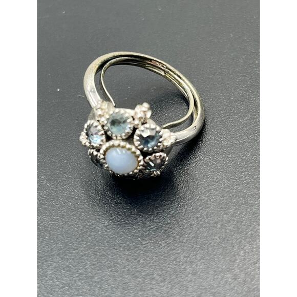 Avon‎ Vintage 1974 Blue Glass Crystal Moonglow Magic Cluster Flower Ring ADJ 5.5 - Picture 5 of 8